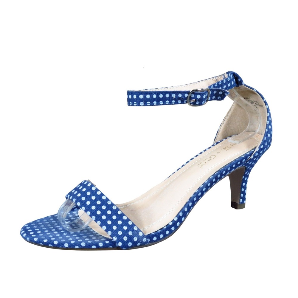 Chase + Chloe Kira Women Ankle Strap Sandals Size 8 Dress Blue White Polka Dot